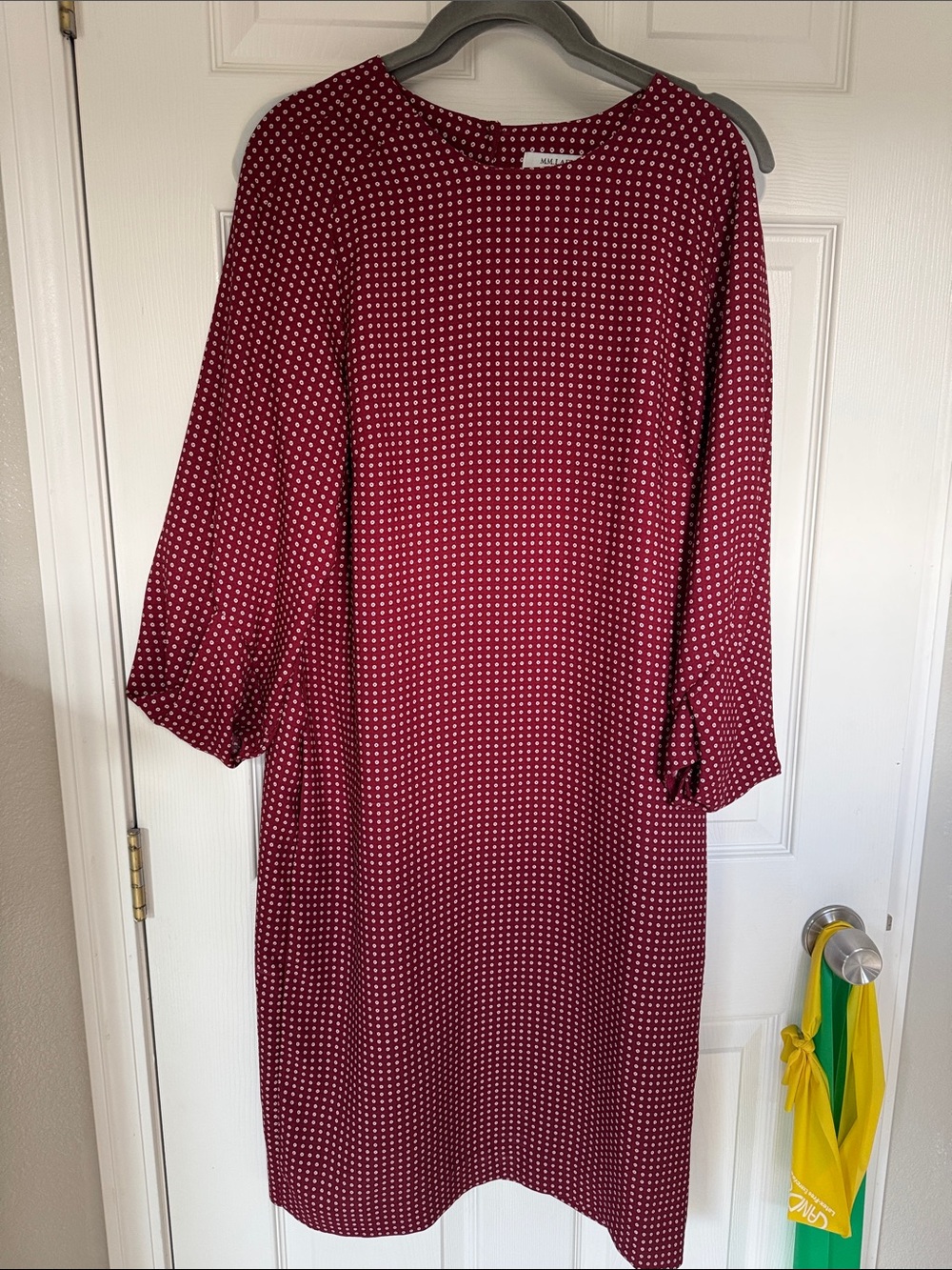 MM Lafleur Burgundy Polka Dot Long Sleeve Shift Dress